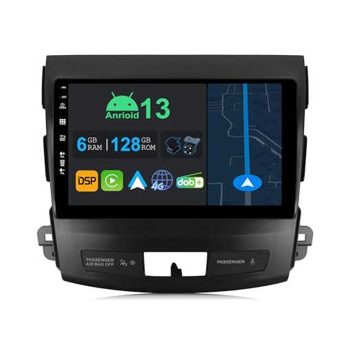 YUNTX 9 Zoll Android 13 Autoradio mit Navi Für Mitsubishi Outlander/Peugeot 4007/Citroen C-Crosser | Octa Core | 6GB 128GB | Eingebaut 4G LTE | CarPlay&Android Auto | DSP | DAB | HDMI | Dual Band WIFI von YUNTX