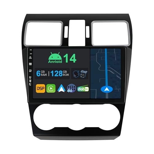 YUNTX 9 Zoll Android 14 Autoradio mit Navi Für Subaru Forester/XV/WRX 2013-2018 | Octa Core | 6GB 128GB | Eingebaut 4G LTE | CarPlay & Android Auto | DSP | DAB | HDMI | Dual Band WiFi von YUNTX