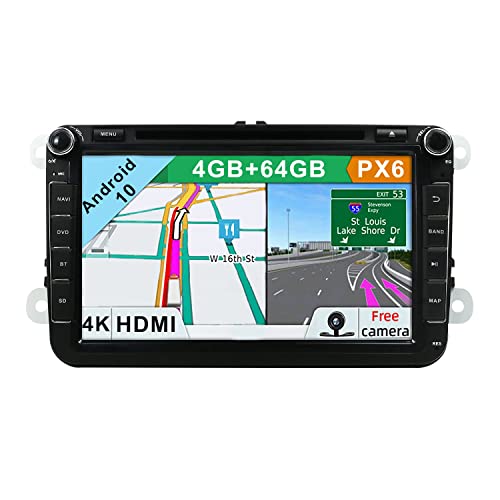 YUNTX Android 10 Autoradio Radio Kompatibel mit VW Polo/Golf/Caddy/Passat - 4G | 64G -KOSTENLOSE Rückenkamera- Unterstützt GPS/DVD/DAB+ / Lenkradsteuerung/WiFi/Bluetooth/Carplay/Android Auto von YUNTX