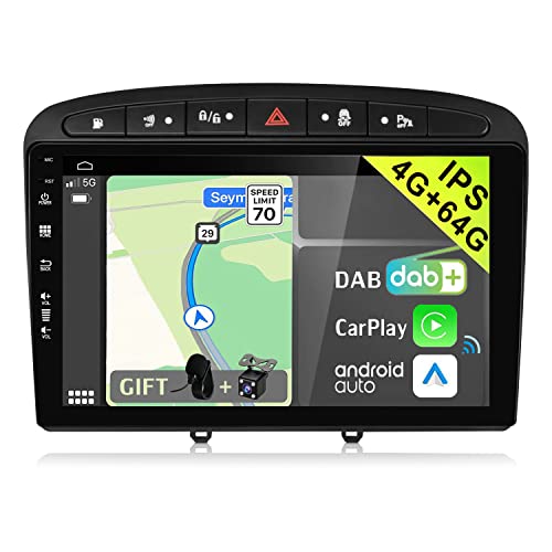 YUNTX Android 14 2 Din Autoradio für Peugeot 308 (2007-2013)-[Integriertes DAB+/Wireless CarPlay Android Auto/DSP]-[4G+64G]-Mikrofon&Kamera inklusive-MirrorLink/Lenkradsteuerung/RDS/GPS/USB/4G/WiFi von YUNTX