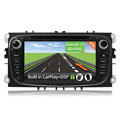 YUNTX Android 12 Autoradio Passt für Ford Mondeo/S-max/Focus/C-max/Connect - [4G+64G] - KOSTENLOSE Rückenkamera - GPS 2 Din - Unterstützt DVD/DAB+ / Lenkradsteuerung/WiFi/Bluetooth/Carplay von YUNTX