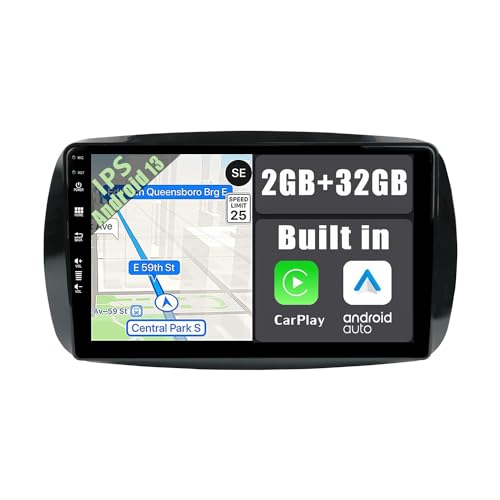 YUNTX Android 12 Autoradio für Benz Smart 453 Fortwo 2014-2020-2 Din-[Integriertes Wireless CarPlay/Android Auto/GPS]-IPS 2.5D 9''-Gratis kamera-DAB/Lenkradsteuerung/WiFi/USB/MirrorLink/4G von YUNTX