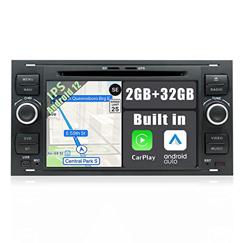 YUNTX Android 12 Autoradio für Fiesta/Mondeo/Transit/Focus/Kuga-2 Din-[Integriertes Wireless CarPlay/Android Auto/GPS]-IPS 2.5D Touch-Screen mit Kamera-DAB/Lenkradsteuerung/MirrorLink/Bluetooth 5.0 von YUNTX