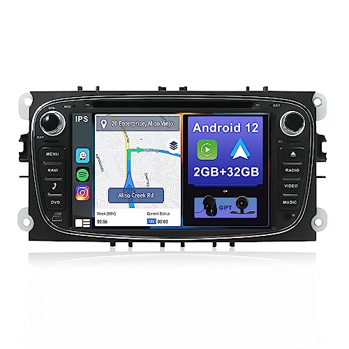 YUNTX Android 12 Autoradio für Ford Focus/Mondeo/S-Max/Connect (2008-2011) Radio mit GPS Navi-CarPlay/Android Auto/Bluetooth 5.0/DAB/USB/WiFi/4G/Mirrorlink-Gratis Kamera+Canbus+MIC-2 Din IPS 7 Zoll von YUNTX