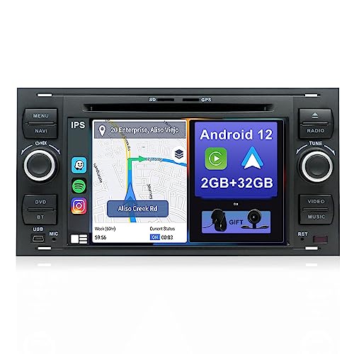 YUNTX Android 12 Autoradio für Ford Transit/Focus/Festa/Fusion/Kuga-[Integriertes CarPlay/Android Auto/GPS]-7” IPS Touchscreen-Kostenlose Kamera-Lenkradsteuerung/MirrorLink/Bluetooth 5.0 von YUNTX