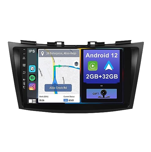 YUNTX Android 12 Autoradio für Suzuki Swift 2008-2017/Ertiga 2012-2017-2 Din-[Integriertes Wireless CarPlay/Android Auto/GPS]-9” IPS 2.5D Touchscreen-Gratis kamera-DAB/Lenkradsteuerung/MirrorLink/4G von YUNTX