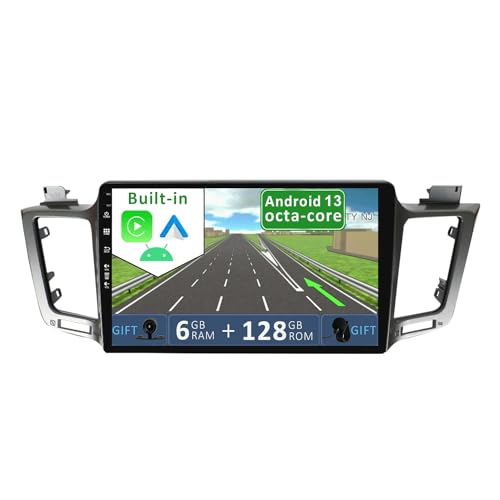 YUNTX Android 13 [6GB+128GB] Autoradio für Toyota RAV4 (2013-2018)-[Eingebautes Carplay/Android Auto/DSP]-9" IPS Bildschirm-Kamera+MIC-2 Din/DAB/GPS/Bluetooth 5.0/WiFi/USB/Lenkradsteuerung/4G von YUNTX