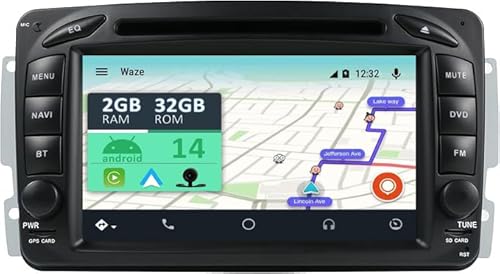 YUNTX Android 14 Autoradio für Benz W163/W209/C-Klasse W203/SLK W170/W210/W168-2 Din-[Integriertes Wireless CarPlay/Android Auto/GPS]-IPS+2.5D Touch-Screen-DAB/Lenkradsteuerung/MirrorLink/Kamera von YUNTX