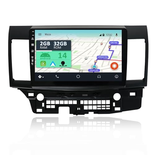 YUNTX Android 14 Autoradio kompatibel mit Mitsubishi Lancer (2010–2017) – 2 Din GPS – Rückfahrkamera KOSTENLOS-DAB/Lenkradsteuerung/Bluetooth/4G/WiFi/Bluetooth/Mirrorlink/Carplay von YUNTX