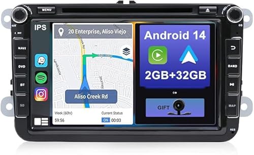 YUNTX Android 14 Autoradio für VW Passat/Golf/Skoda/Seat-2 Din-[Integriertes Wireless CarPlay/Android Auto/GPS]-IPS 2.5D Touch-Screen-Kamera+Canbus+MIC-DAB/Lenkradsteuerung/MirrorLink/4G/WiFi/USB von YUNTX