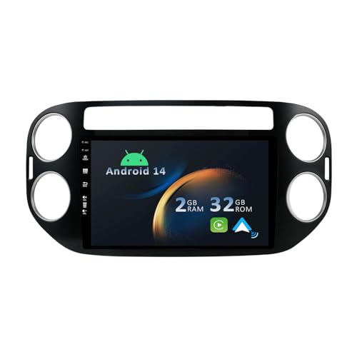 YUNTX Android 14 IPS Autoradio für VW Tiguan (2010-2015)-[Eingebautes Wireless CarPlay/Android Auto/GPS]-Rückfahrkamera-DAB/Lenkradkontrolle/Mirror-Link/Bluetooth 5.0/2 Din/USB/RDS/WiFi/4G von YUNTX
