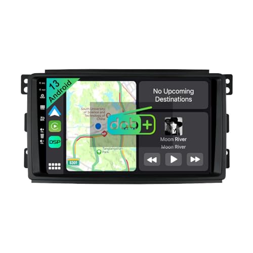 YUNTX [DAB-4G+64G] Android 12 Autoradio für Benz Smart fortwo 451 (2005-2010)-[Integriertes DAB+/CarPlay/Android Auto/DSP/GPS]-9” IPS 2.5D Touch-Screen-MIC+Kamera-USB/MirrorLink/Bluetooth 5.0 von YUNTX