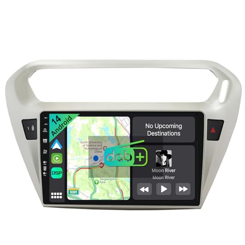 YUNTX [DAB-4G+64G] Android 14 Autoradio für Peugeot 301/Citroen C-Elysee (2012-2018)-[Integriertes DAB+/CarPlay/Android Auto/DSP/GPS]-9” IPS 2.5D Touch-Screen-Kostenlose MIC+Kamera-USB/Bluetooth 5.0 von YUNTX