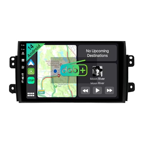 YUNTX [DAB-4G+64G] Android 14 Autoradio für Suzuki SX4 2006-2016/Fiat Sedici 2005-2014-[Integriertes DAB+/CarPlay/Android Auto/DSP/GPS]-9” IPS 2.5D Touch-Screen-MIC+Kamera-USB/MirrorLink/Bluetooth 5.0 von YUNTX