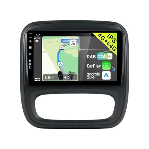 YUNTX [DAB-4G+64G] Android 14 Autoradio für Renault Trafic/Opel Vivaro-[Integriertes DAB+/CarPlay/Android Auto/DSP/GPS]-9” IPS 2.5D Touch-Screen-MIC+Kamera-USB/MirrorLink/Bluetooth von YUNTX