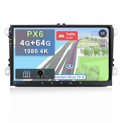 YUNTX PX6+IPS Android 12 Autoradio Kompatibel mit vw Passat/Golf/Skoda/Seat-[4G+64G]- 2 Din GPS - KOSTENLOSE Rückfahrkamera- Unterstützung DAB/Lenkradsteuerun/4G/WiFi/Bluetooth 5.0/Mirrorlink von YUNTX