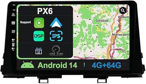 YUNTX [PX6-4G+64G] Android 14 Autoradio für Kia Picanto Morning (2017-2020)-9 Zoll IPS 2.5D Touch-Screen-mit kamera-DAB/GPS/HDMI/4K/Lenkradsteuerung/CarPlay/WiFi/Bluetooth 5.0/MirrorLink von YUNTX