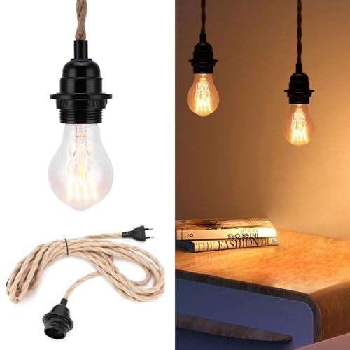 YUNYODA Vintage Hanfseil Kronleuchter, E27 Retro Hängeleuchte mit 4.5m Steckerkabel und Schalter, DIY Hanfseilen Hängelampe Deckenleuchte für Esszimmer, Flur, Restaurant, Bar, Café(ohne Leuchtmittel) YUNYODA Vintage Hanfseil Kronleuchter, E27 Retro Hängeleuchte mit 4.5m Steckerkabel und Schalter, DIY Hanfseilen Hängelampe Deckenleuchte für Esszimmer, Flur, Restaurant, Bar, Café(ohne Leuchtmittel) von YUNYODA
