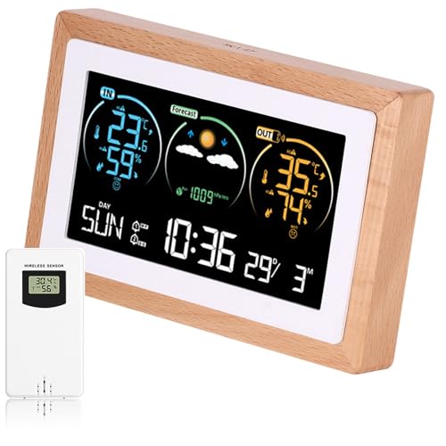 YUNYODA Wetterstation Funk mit Außensensor, Große VA Farbdisplay mit Innen und Außentemperatur/-luftfeuchtigkeit, Digitale Funkwetterstation mit Wettervorhersage, Barometer und Mondphase YUNYODA Wetterstation Funk mit Außensensor, Große VA Farbdisplay mit Innen und Außentemperatur/-luftfeuchtigkeit, Digitale Funkwetterstation mit Wettervorhersage, Barometer und Mondphase von YUNYODA