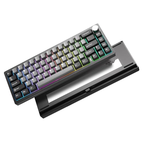 YUNZII AL68 Wireless Mechanical Tastaturen 60%, QMK/VIA Aluminum Tastatur,Hot Swappable Custom Keyboard with Knob, Gasket Structure,RGB Backlit Gaming Keyboard (Black, Cocoa Cream v2) von YUNZII
