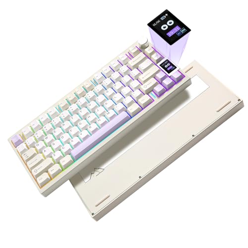 YUNZII AL80 Drahtlose Mechanische Tastatur,Volles Aluminium CNC, Smart LCD Display,Heiße Austauschbare Dichtung Mount 75% Layout mit Knopf, BT/2.4G/USB-C,QMK/VIA für Win/Mac (beige, Cocoa Cream v2) von YUNZII