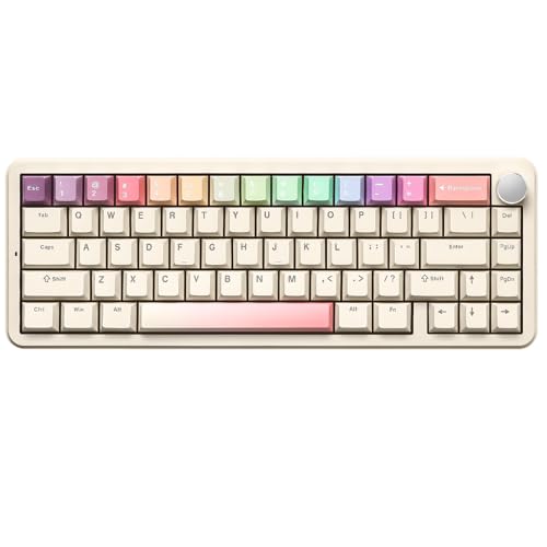 YUNZII B68 Wireless Mechanische Tastatur, Tri-Mode BT5.0/2.4GHz/USB-C Hot Swappable Gasket Cremige Tastatur, RGB Backlit NKRO, Nette Keyboard für Win/Mac (beige, Milk v2 Switch) von YUNZII