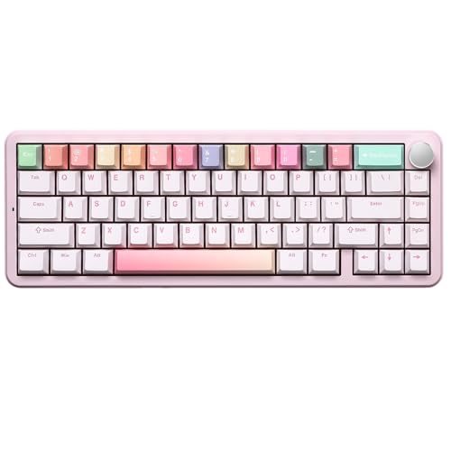 YUNZII B68 Wireless Mechanische Tastatur, Tri-Mode BT5.0/2.4GHz/USB-C Hot Swappable Gasket Cremige Tastatur, RGB Backlit NKRO, Nette Keyboard für Win/Mac (pink, Cocoa Cream v2 Switch) von YUNZII