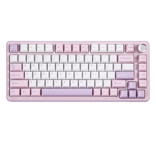 YUNZII B75 PRO Drahtlose Mechanische Tastatur, 75% Gaming Tastatur Dichtung Hot Swap Keyboard mit Knopf, Vorgeschmierte Schalter RGB, BT/Type-C/2.4G Creamy Keyboard(Cocoa Cream V2 Switch,Lila) von YUNZII