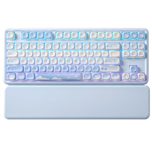 YUNZII B87 Drahtlose Mechanische Tastatur, QMK/VIA Software Custom Gaming Tastatur, Gasket RGB Keyboard mit MOA Keycaps, Wrist Rest, BT5.0/2.4G/USB-C NKRO für Win/Mac (Blue, Milk v2 linear) von YUNZII