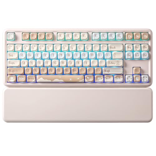YUNZII B87 Drahtlose Mechanische Tastatur, QMK/VIA Software Custom Gaming Tastatur, Gasket RGB Keyboard mit MOA Keycaps, Wrist Rest, BT5.0/2.4G/USB-C NKRO für Win/Mac (Butter, Milk v2 linear) von YUNZII