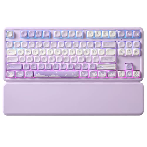 YUNZII B87 Drahtlose Mechanische Tastatur, QMK/VIA Software Custom Gaming Tastatur, Gasket RGB Keyboard mit MOA Keycaps, Wrist Rest, BT5.0/2.4G/USB-C NKRO für Win/Mac (Purple, Milk v2 linear) von YUNZII