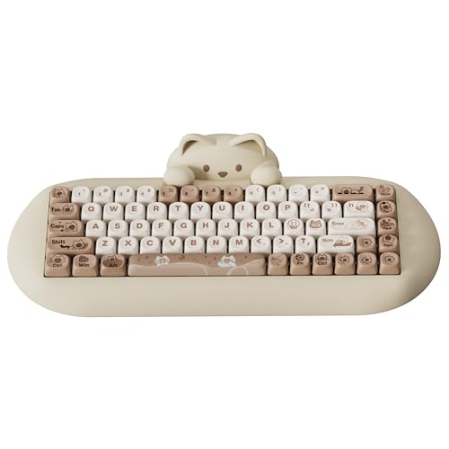 YUNZII C68 Drahtlose Mechanische Tastatur,65% Gaming Tastatur Hot Swap,Triple Mode BT5.0/2.4G/Wired Gaming Tastatur,RGB Backlit NKRO, Ergonomie Tastatur für Win/Mac (Milchschalter,Braune Katze) von YUNZII