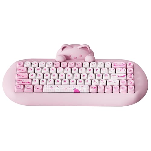 YUNZII C68 Drahtlose Mechanische Tastatur,65% Gaming Tastatur Hot Swap,Triple Mode BT5.0/2.4G/Wired Keyboard,RGB Backlit NKRO,Katze Silikon Ergonomie Keyboard Win/Mac(Pink Cat,Cocoa Switch) von YUNZII
