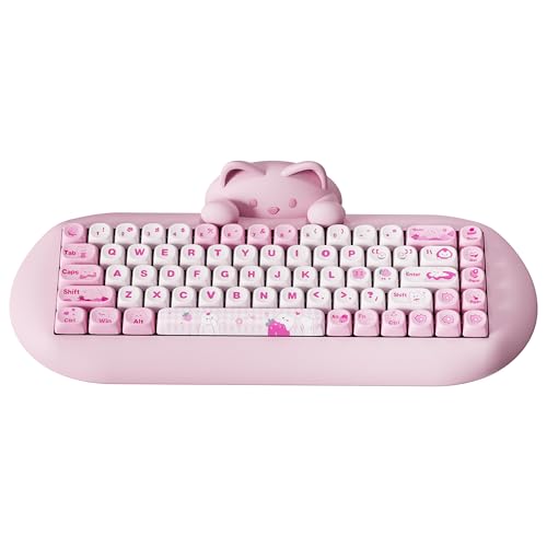 YUNZII C68 Drahtlose Mechanische Tastatur,65% Gaming Tastatur Hot Swap,Triple Mode BT5.0/2.4G/Wired Tastatur,RGB Backlit NKRO,Katze Silikon Ergonomie Tastatur Win/Mac(Milchschalter,Pink Cat) von YUNZII