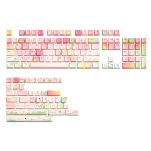 YUNZII Frühling Garten Keycaps, PBT Double Shot Custom Keycap Set, 142 Tasten Dye-Sublimation Custom Keycaps für Cherry Gateron MX Schalter Mechanische Gaming Tastatur von YUNZII
