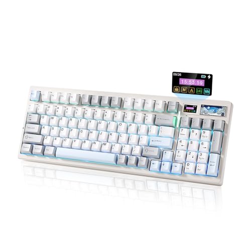 YUNZII IF99 Drahtlose Mechanische Gaming Tastatur mit Smart LCD Display, QMK/VIA Programmierbare BT/2.4G/USB-C Dichtung Montiert Hot Swap RGB 96% Layout für Mac/Win (White, Zero linear) von YUNZII