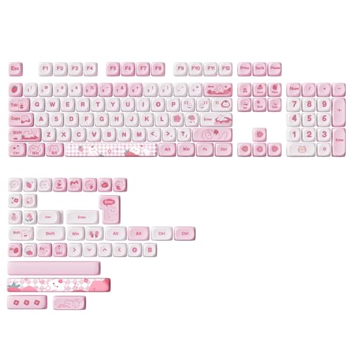 YUNZII Pink Meow Meow Dye Sub PBT Tastenkappen, 141 Volltasten, Farbsublimation, PBT-Tastenkappen mit Tastenabzieher für Cherry Gateron Schalter, Mechanische Gaming-Tastatur(MOA-Profil, Pink Meow) von YUNZII