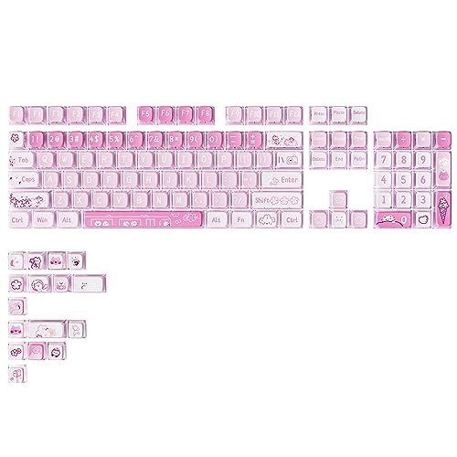 YUNZII Sakura Kitty Dye Sub Keycaps, 120 Pudding Keycaps Sublimation PBT Custom Keycaps mit Key Puller für Cherry Gateron MX Switches Mechanische Gaming Tastatur (KSA Profil, Sakura Kitty) von YUNZII