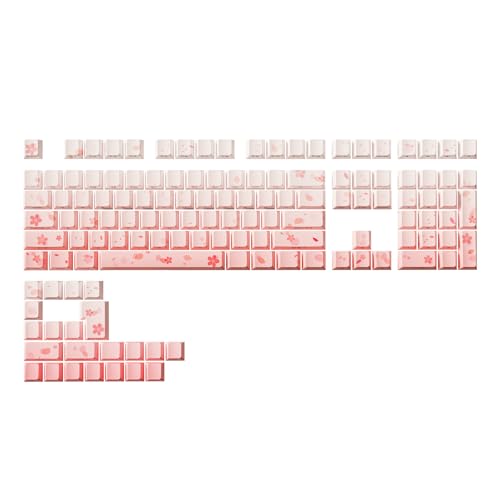 YUNZII Sakura PBT Tastaturen, 132-key Double Shot/Dye Sub Dual-Prozess Gradient Tastaturen, Seite gedruckt Glanz durch Benutzerdefinierte Keycaps Set, Kirschprofil Keycaps von YUNZII