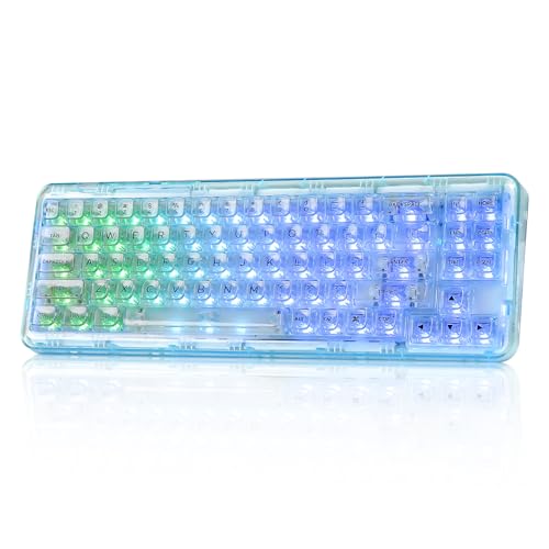 YUNZII X71 Transparente Mechanische Tastatur mit Transparenten Tastenkappen,BT5.0/2.4G/USB-C Kabelgebundene Tastatu 68% Layout, Kabellose RGB Tastatur mit Dichtung für Win(Crystal Ice Switch,Cyan) von YUNZII