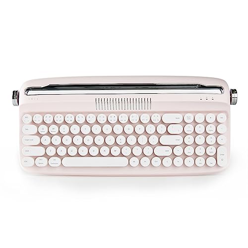 YUNZII aktualisierte kabellose Schreibmaschine Vintage-Tastatur mit integrierter Halterung, USB-C/Bluetooth-Tastatur mit runder Tastenkappe, Multi-Gerät für Win/Mac (B309, Hellrosa) von YUNZII
