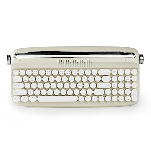 YUNZII aktualisierte kabellose Schreibmaschine Vintage-Tastatur mit integrierter Halterung, USB-C/Bluetooth-Tastatur mit runder Tastenkappe, Multi-Gerät für Win/Mac (B309, Shami) von YUNZII