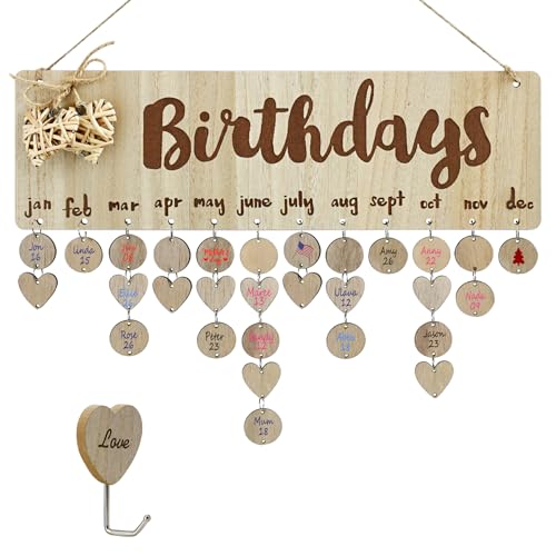 Geburtstagskalender zum Aufhängen an der Wand, Familienschild, Holzschild, Erinnerung, Schild, Geburtstage, DIY-Kalender mit Etiketten, personalisierte Geschenke für Mama und Papa von YUQI