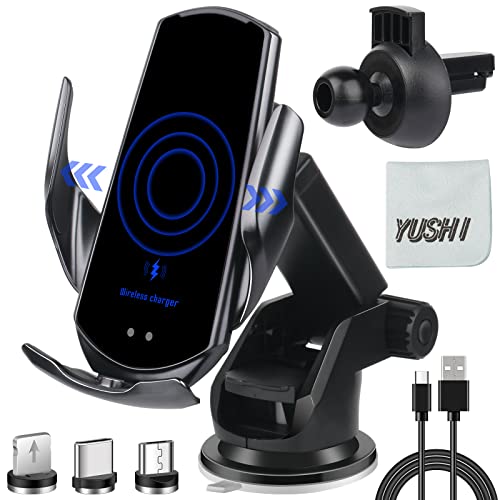 YUSHI 15W Qi Fast Wireless Car Charger,Kabelloses Auto Ladegerät für alle Smartphones,Automatische Sense Klemmung Kfz Handy Halterung von YUSHI