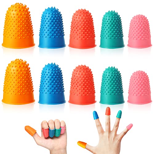 10 Stück Gummi Fingerspitzen Fingerkissen YUTOU Wiederverwendbarer Fingerschutz Fingerkuppenschutz Fingeranfeuchter Fingerhut Gummi zum Geld Zählen,Schreiben,Sortieren,Gitarren (5 Größen und Farben) von YUTOU