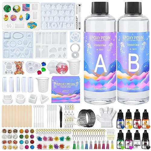 YUTUY Epoxidharz Set Anfänger,Glasklar Resin Harz Gießen Set,500ml Epoxidharz Schlüsselanhänger Set mit Epoxidharz Farben,Messbecher Aus Silikon,Glitzer YUTUY Epoxidharz Set Anfänger,Glasklar Resin Harz Gießen Set,500ml Epoxidharz Schlüsselanhänger Set mit Epoxidharz Farben,Messbecher Aus Silikon,Glitzer von YUTUY