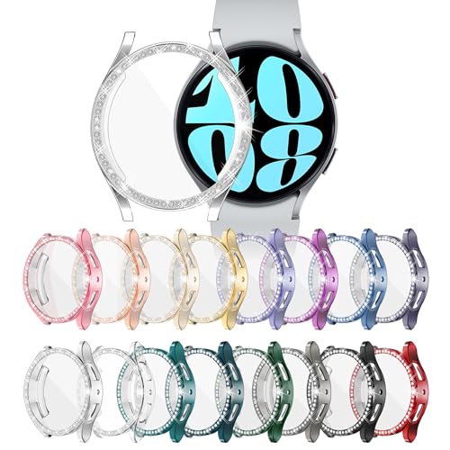Bling Watch Displayschutzfolie für Samsung Galaxy Watch 6 44 mm, Glitzer-Hülle, TPU, weiche Abdeckung, vollständiger Schutz mit Kristall-Strass für Galaxy Smart Watch6 44 mm (16 Stück) von YUVIKE