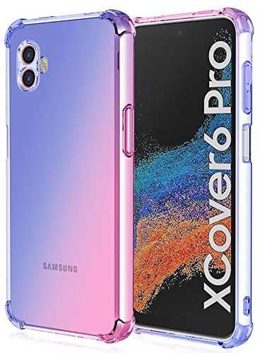 YUWEN Bunt Farbverlauf Hülle für Samsung Galaxy Xcover6 Pro, Durchscheinend TPU Silikon Handyhülle mit StoßFest Bumper - Pink Blau von YUWEN