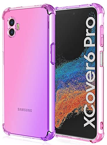 YUWEN Bunt Farbverlauf Hülle für Samsung Galaxy Xcover6 Pro, Durchscheinend TPU Silikon Handyhülle mit StoßFest Bumper - Pink Lila von YUWEN