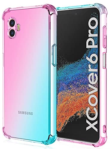 YUWEN Bunt Farbverlauf Hülle für Samsung Galaxy Xcover6 Pro, Durchscheinend TPU Silikon Handyhülle mit StoßFest Bumper - Rosa Grün von YUWEN